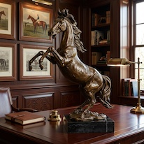 Bronzová socha-Kůň na mramoru -XXL - 88 cm 