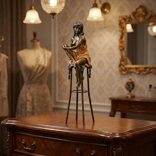 Bronzová soška-Dáma na barové stoličce-kolorovaná