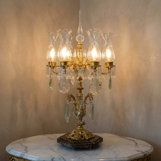 Zámecká stolní lampa - mramor-bronz-broušené sklo