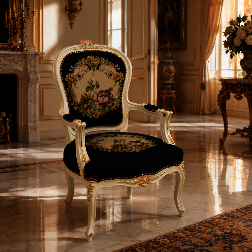 Zámecké řezbované křeslo - čalouněné