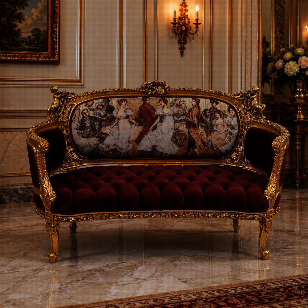 Zámecké řezbované sofa - čalouněné - Gobelín