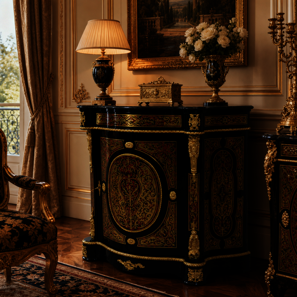 Zámecká komoda Boulle s mramorovou deskou