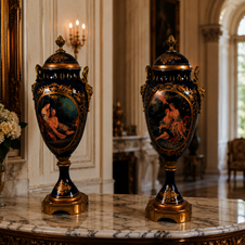 Zámecké porcelánové vázy - ručně zdobené - pár
