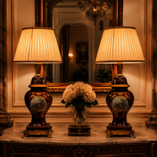 Zámecké stolní lampy se stínidlem - porcelán - pár