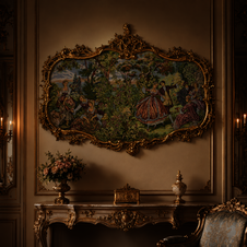 Zámecký obraz - Romantika - gobelín - bronz rám