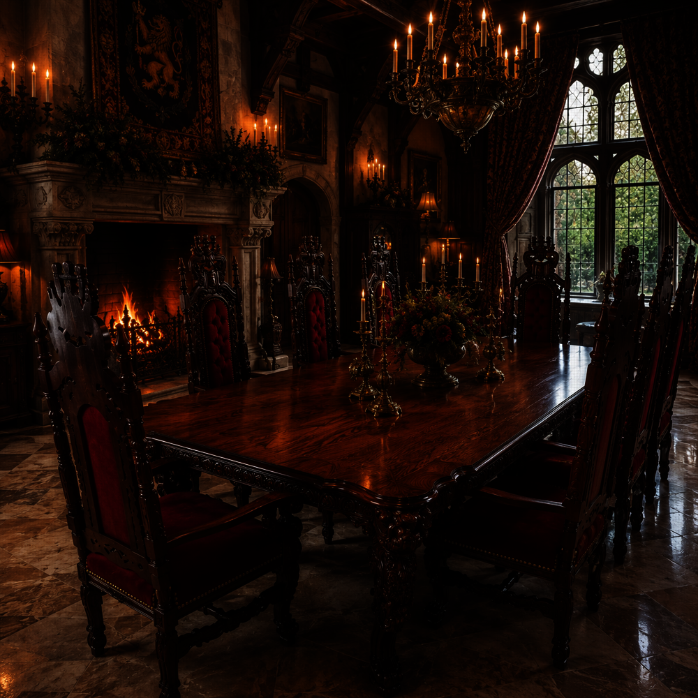 Dřevěný stůl s trůny - krásný set - 327 cm