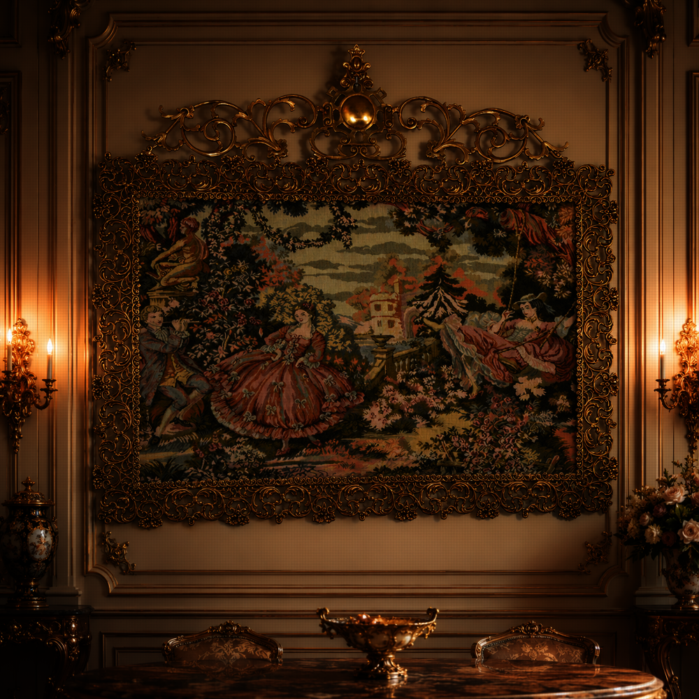 Zámecký obraz - Romantika - gobelín - bronz rám