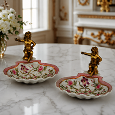 Zámecká misky s amorky - porcelán + bronz - pár