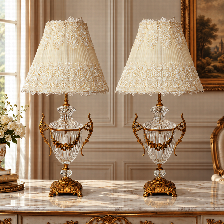 Zámecké stolní lampy - bronz - broušené sklo - pár