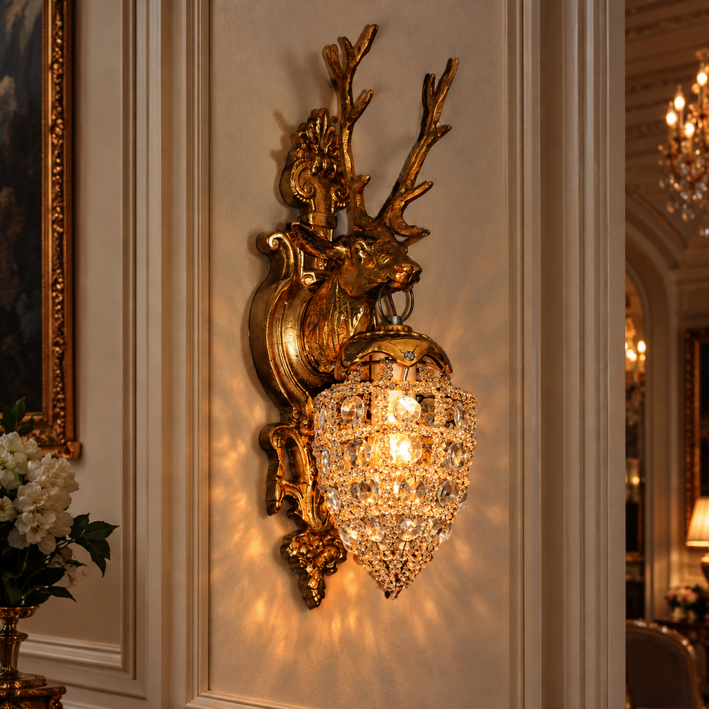 Zámecká bronzová lampa s jelenem