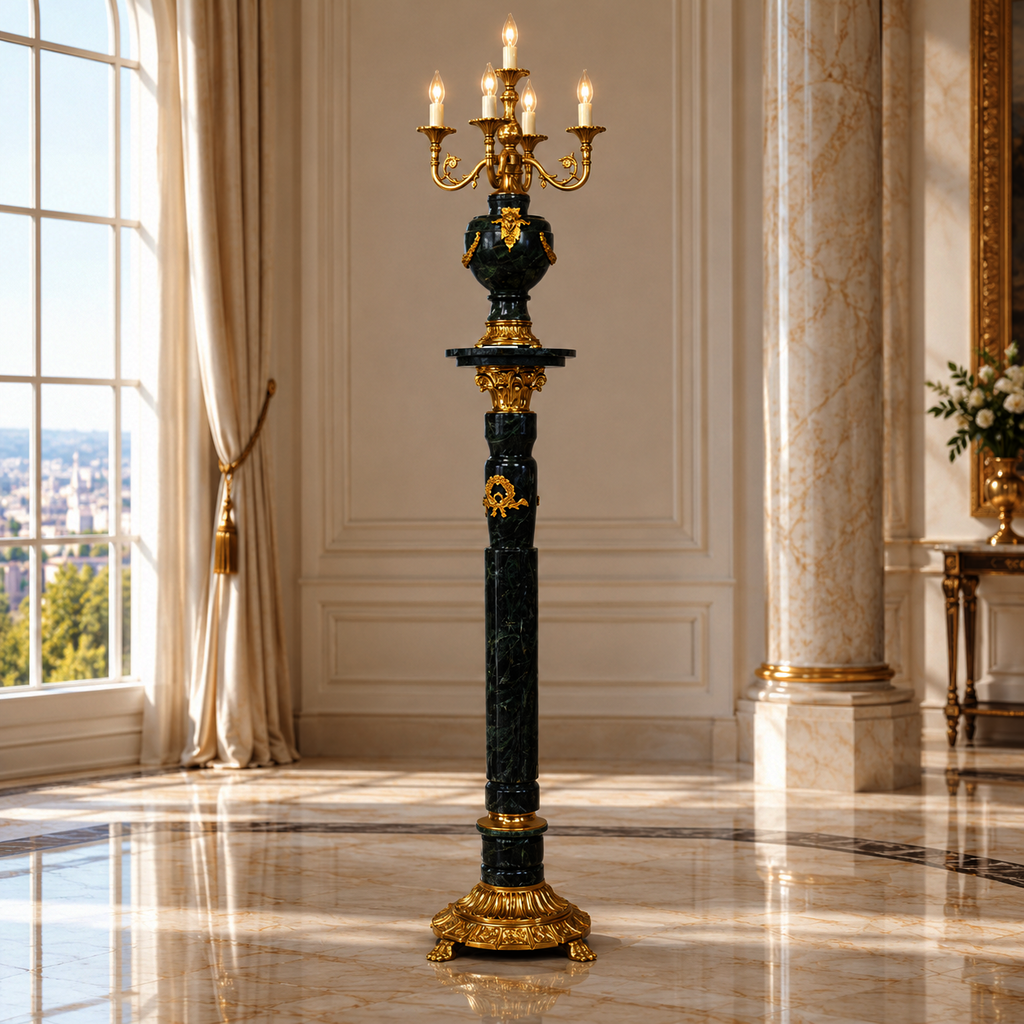 Zámecká podlahová lampa - mramor - bronz - 193 cm