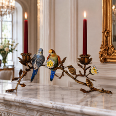	Zámecký svícen s květinami a ptáčky-porcelán+bronz